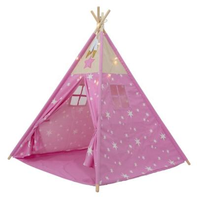 China Soft Toy Indoor Outdoor Wood Led Star Lights Sight Kids Baby Cotton Canvas Game Toy Teepee Indian Wooden Tent for sale