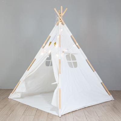 China Soft Toy Indoor Outdoor Wood Led Star Lights Sight Kids Baby Cotton Canvas Game Toy Teepee Indian Wooden Tent for sale