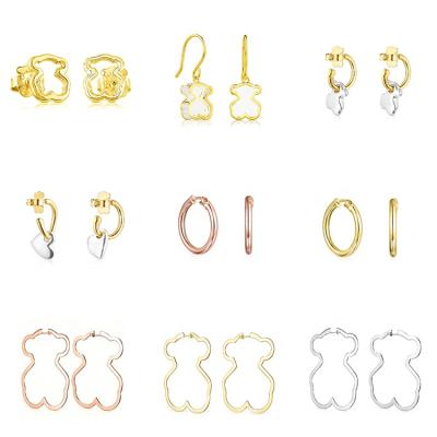 China Cute new Spain heart-shaped jewelry 2021 s925 double-color Luah bear silver bear earrings and double color Luah bear for sale