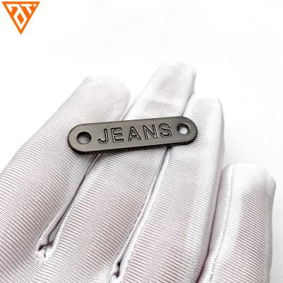 China USA Garment Label Sustainable Standard Custom Metal Clothing Brand Engraved Logo Labels For Coat / Swimwear for sale