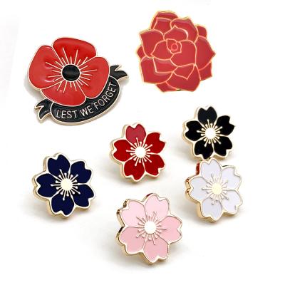 China Japan/Europe/America Wholesale In Stock Sakura Metal Badge Brooch Hard/Soft Enamel Red Flower Lapel Pin for sale