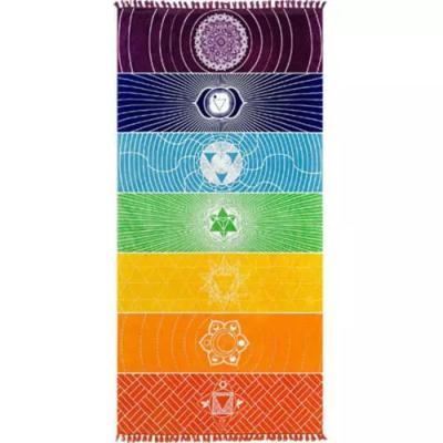 China 2021 NEW Women's Rainbow Sunscreen Shawl Scarf Beach Pool Chakra Tapestry Child Safe Towel Mandala Boho Stripes Printed Blanket for sale