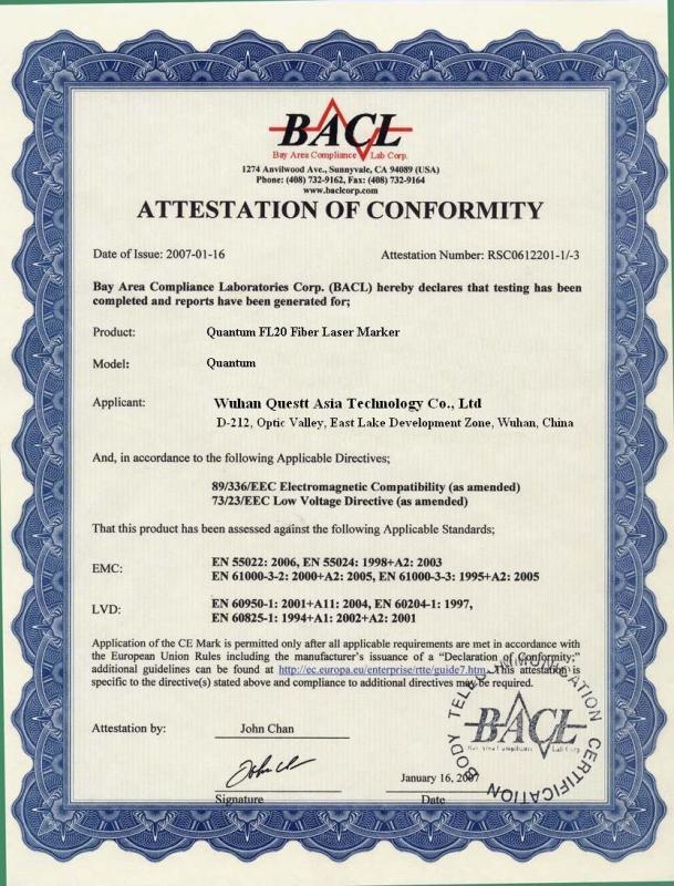 ATTESTATION OF CONFORMITY - Wuhan Questt ASIA Technology Co., Ltd.