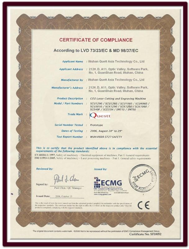 CERTIFICATE OF COMPLIANCE - Wuhan Questt ASIA Technology Co., Ltd.