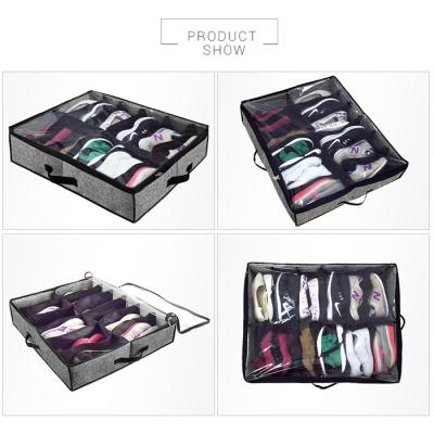 China Viable Storage Foldable Nonwoven Bag Clear Shoe Cover 12 Pairs Folding Underbed Shoe Organizer With Zipper Closet Storage Box for sale