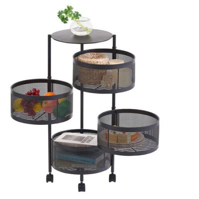 China 360 Degree Multi-Layer Basket Storage Kitchen Shelf Fruit And Vegetable Kitchen Rack Viable Rotating Mobile Rack for sale