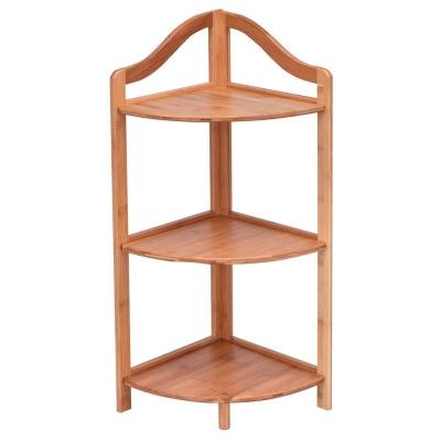 China Sustainable Home Kitchen Corner Storage Shelf Wood 3-Tier Stand Up Sundries Display Racks Rack for sale