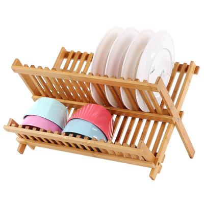 China Viable Hot Kitchen Dish Rack 2-Layers Kitchen Drain Dish Rack Wooden Folding Dish Rack for sale