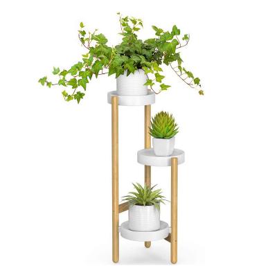 China Sustainable 3-Tier Plant Stand And Display Rack Eco-Friendly Bamboo For Indoor Outdoor Garden Flower Stand for sale