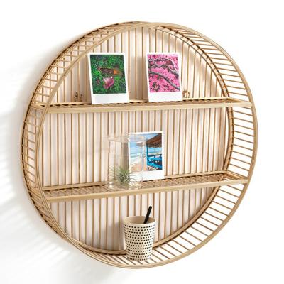 China Creative Sustainable Decorative Wall Circular Shelf, Hand - Woven Bamboo Vegetable Plankton Straw Frame Wall Hanging Rack for sale