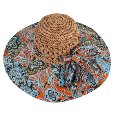 China Best Selling Straw Beach Women Sun Hat With Bowknot Best Selling Adult Colorful Bohemian Hat New Design Wide Brim Daily Life For Summer for sale