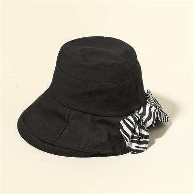 China Wholesale Custom Designer Pure Color Zebra Picture Newly Striped Bow Sun Hat Fashion Cute Girls Custom Bucket Hat for sale