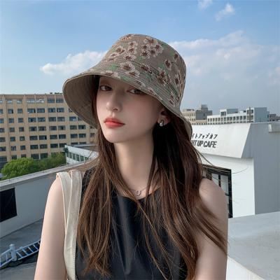 China New Design All-match Vintage Image Vintage Logo Foldable Polyester Plain Bucket Casual Floral Printed Custom Hats For Woman for sale