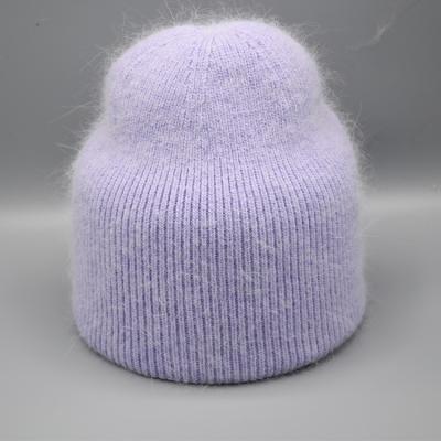 China COMMON High Quality Promotional Customize Logo Thick Rabbit Fur Women Winter Soft Warm Cashmere Knitted Beanie Hat for sale