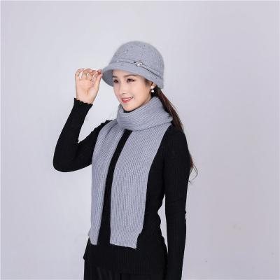 China 2021 Mid Winter New Fashionable Women's Soft Elegant Material Wholesale Warm Rabbit Fur Knit Scarf Hat Set for sale