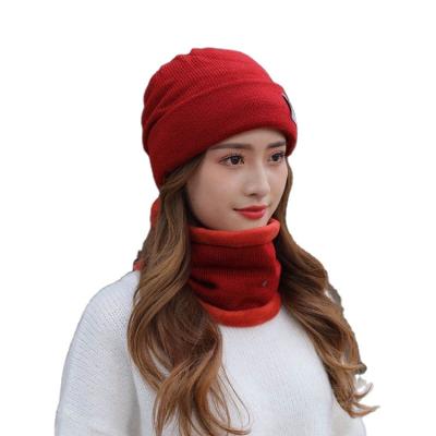 China 2021 Autumn Winter Fashion COMMON Sale Two-Piece Set Suit Warm Thick Warm Casual Beanie Scarf Adult Women Knitted Hat for sale