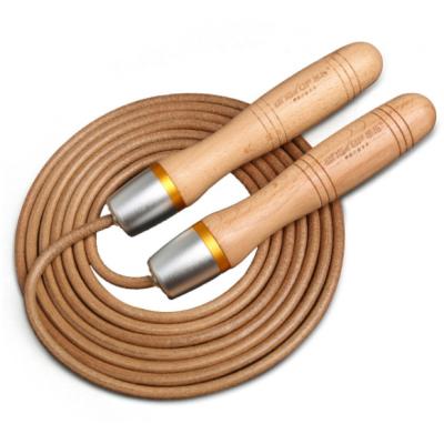 China AT0910 Wooden Handle Solid Wood Handle Whip Speeding Skipping Jump Rope Adjusted Professional Universal Mental Fitness Cattlehide for sale