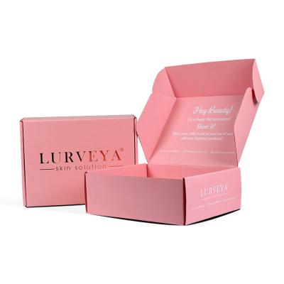 China Recyclable Custom Logo Pink Color Cosmetic Free Sample Shipping Mailing Box Corrugated Cardboard Paper Box for sale