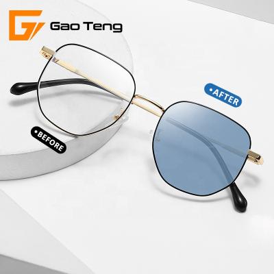 China Fashion Sunglasses 2022 New Goods Ready Logo Polygon Women Wholesale Men Anti Blue Light Photochromic Eyesight Sun Glass Eyewear Sunglasses 9676B for sale