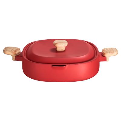 China Stored Good Luck Red Nonstick Frying Pan Worth Buying Durable Frying Pan With Handle for sale