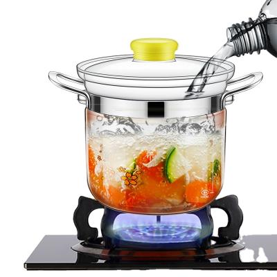 China Viable Newly Designed Clear Borosilicate Glass Cooking Pot Set With Stainless Steel Handle for sale