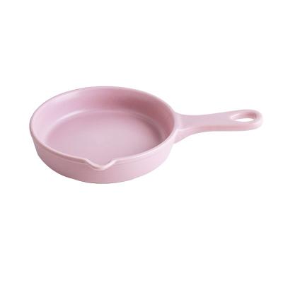 China Factory Price Stain Single Handle Frying Pan Safety Solid Color Flat Bottom Ceramic Non-stick Skillet for sale