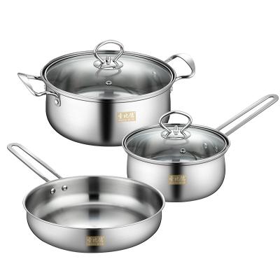 China Sustainable Stainless Steel Household Pot Three Piece Set Soup Pot Set Cooker Best-Selling Cooking Set for sale