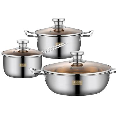 China General use for high quality gas and induction cooker stainless steel cooker set 3 piece cooker pot stick cooker soup pot set no for sale