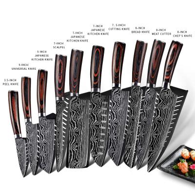 China Viable Kitchen Knife Set With Damascu Laser Pattern Chef Knife Aliexpress Hot Sales Knives Wood To Handle Japanese Style for sale