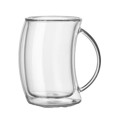 China Creative Wholesale High Borosilicate Cold And Heat Resistance Glass Water Heat Resistant Cup Coffee Mug With Transparent Handle Double-Layer Beer Mug for sale