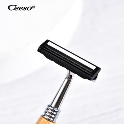 China Hotel Wooden Double Edge Blade Handle Stainless Steel Razor Environmental Protection Degradable Bamboo Handle for sale