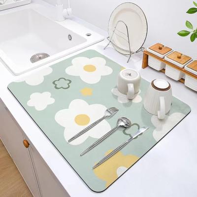 China Rectangle Kitchen Tableware Home Restaurant Hotel Polyester Dish Drying Mat Quick Dry for sale