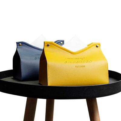 China Stylish Yellow Nordic Home Room Kitchen Car PU Leather Tissue Box Napkin Cover Holder for sale