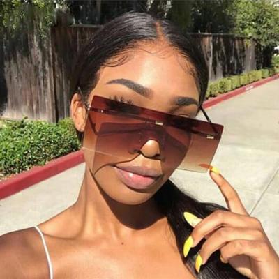 China Popular Rimless Oversized Sun Glasses Metal Square Frame Women Fashion Sun Glasses Large Sunglasses for sale