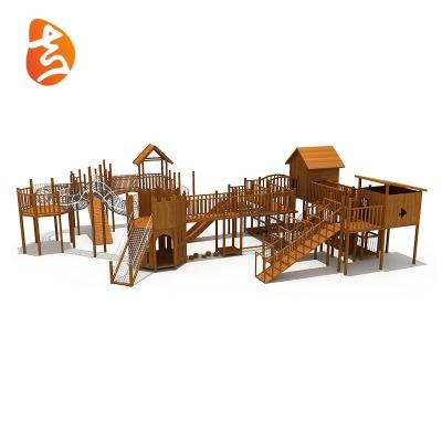 China Playsets Outdoor Wooden Wooden Playground Towers Play House Slide Amusement Equipment For Kids for sale