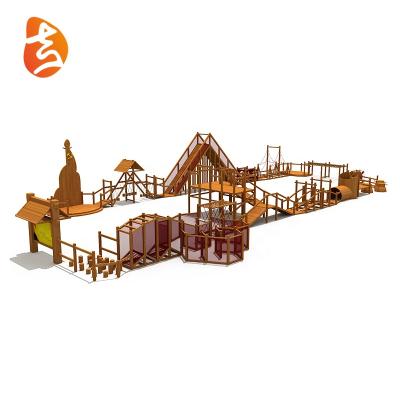 China Outdoor Wooden Playsets Funny Combo Slide In Wooden Frame Outdoor Kids Adventure Playground for sale