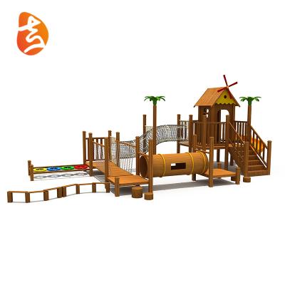 China Outdoor Wooden Playsets New Years 780x450x320 ≥6 Kids >3 Playground 15-30 Big Slide Kids Woodren Playground Design Outdoor Wooden Playground Equipment for sale