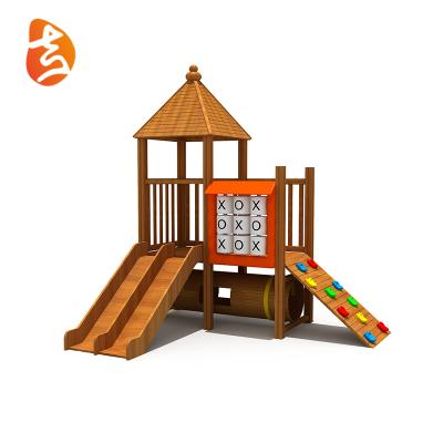 China Outdoor Wooden Professional Kids Playsets Custom Small Wooden Outdoor Play Equipment With Slide for sale