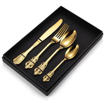 China High End Luxury Disposable Silverware Set Stainless Steel Spoon Fork and Knife European Palace Gold Cutlery Set Retro for sale