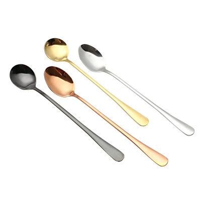 China Long Handle Coffee Tea Coffee Ice Cream Spoon Gold Plated Round Stainless Steel Dessert Spoon for sale