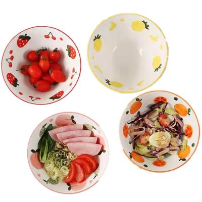 China Retro Sustainable Japanese Ceramic Hand Painted Fruit Bowl Soup Noodle Bowl Household Salad Bowl for sale