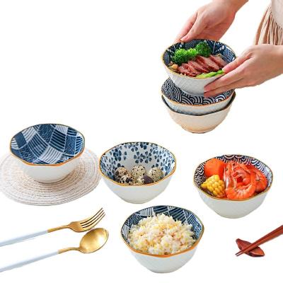 China Viable Good Quality Japanese Octagonal Ceramic Types Of Bowl Different 5 Inch Round Noodle Rice Soup Salad Bowl Set for sale