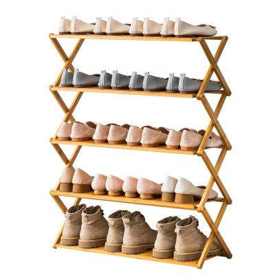 China Space Saving Convertible Wooden Foldable Display Shoe Rack Organizer for sale