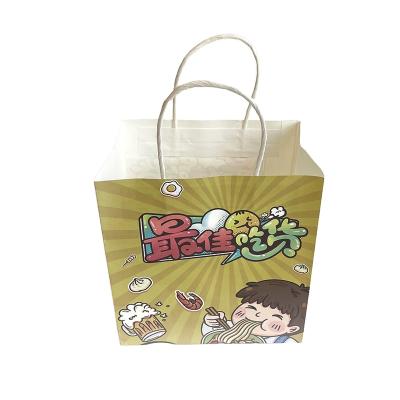 China Disposable Recyclable Kraft Paper Bag With Twisted Handle Reusable Shopping Paper Bags Logo Printed For Take Out Cheap Food Packaging for sale