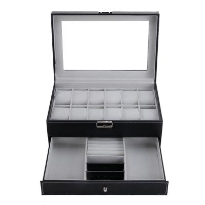 China Factory Wholesale Handmade Stain Watch Box Window 12 Double Layer Jewelry Box for sale