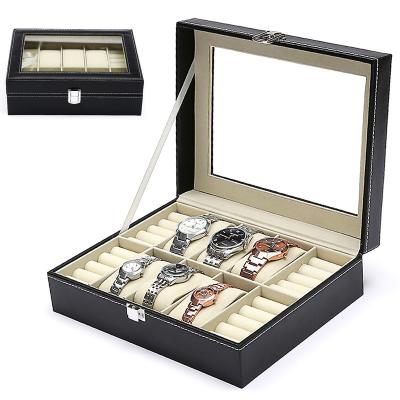 China Watch Glasses Jewelry Storage Box Luxury Watch Box PU Leather 6 Slot Watch Ring Storage Display Box Wholesale for sale