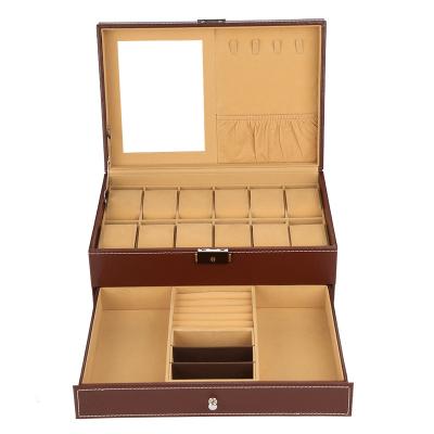 China Factory Wholesale Handmade Stain Watch Box Window 12 Double Layer Jewelry Box for sale