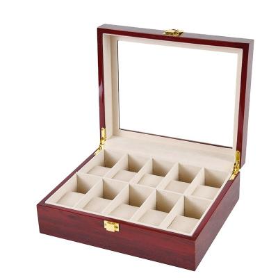 China 10 Piano Classic Elegant Luxury Vintage Paint Spray Paint Watch Storage Box Light Wooden Watch Box for sale