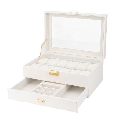 China Factory wholesale handmade white spot watch box window 12 double layer jewelry box for sale