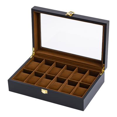 China Vintage Vintage Velvet 12 Matte Paint Black Coffee Wood Wooden Watch Box Classic Elegant Luxury Manufacturers Wooden Watch Box for sale